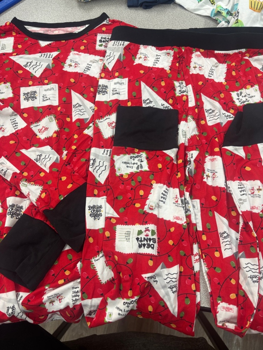 Snuggle Bums. Holiday Letter Print Red Pajama Set with Black Trim